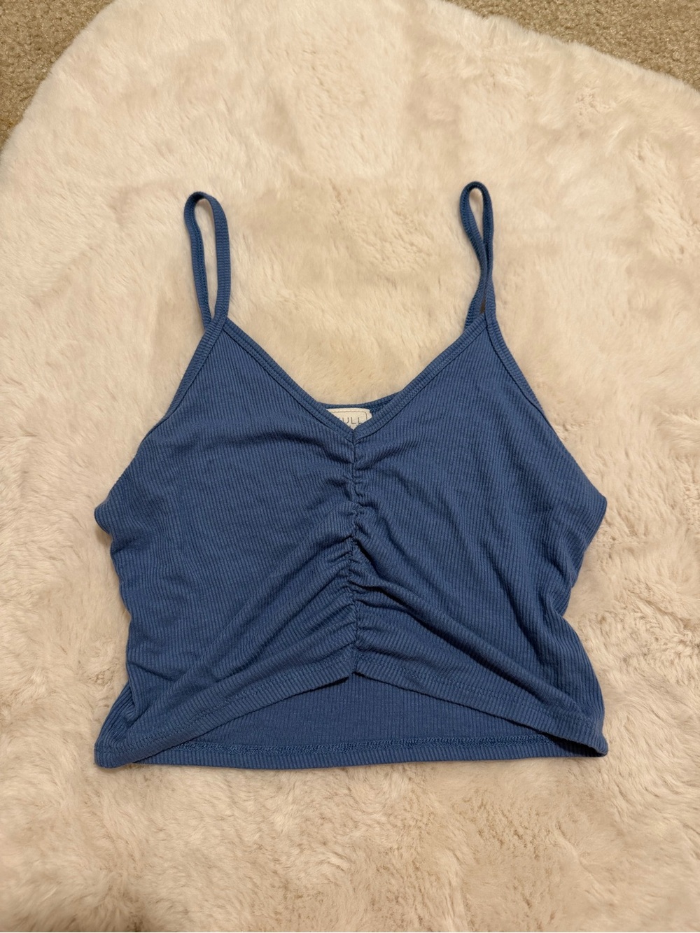 Full Tilt Blue Ruched Ribbed Spaghetti Strap Camisole